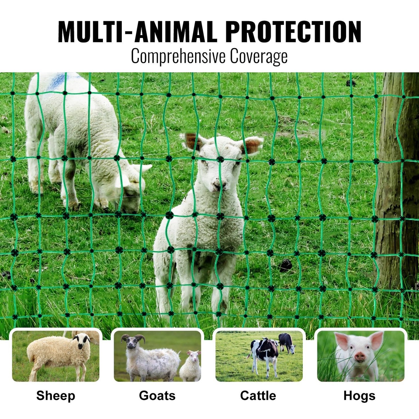 VEVOR Electric Fence Netting, 1.06 x 49.98 m, PE Net Fencing with Posts & Double-Spiked