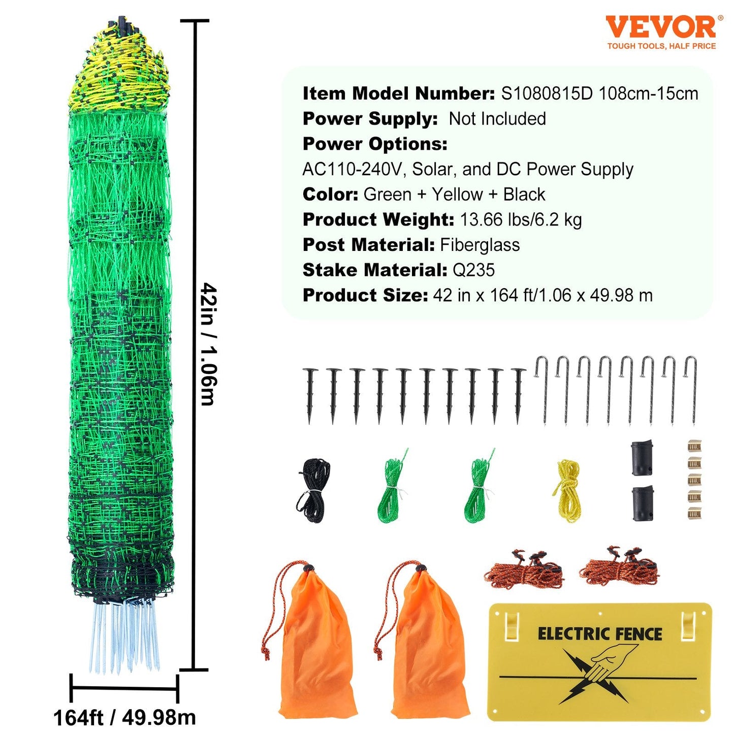 Electric Fence Netting 1.06 x 50m with Posts for Livestock and Farm Use
