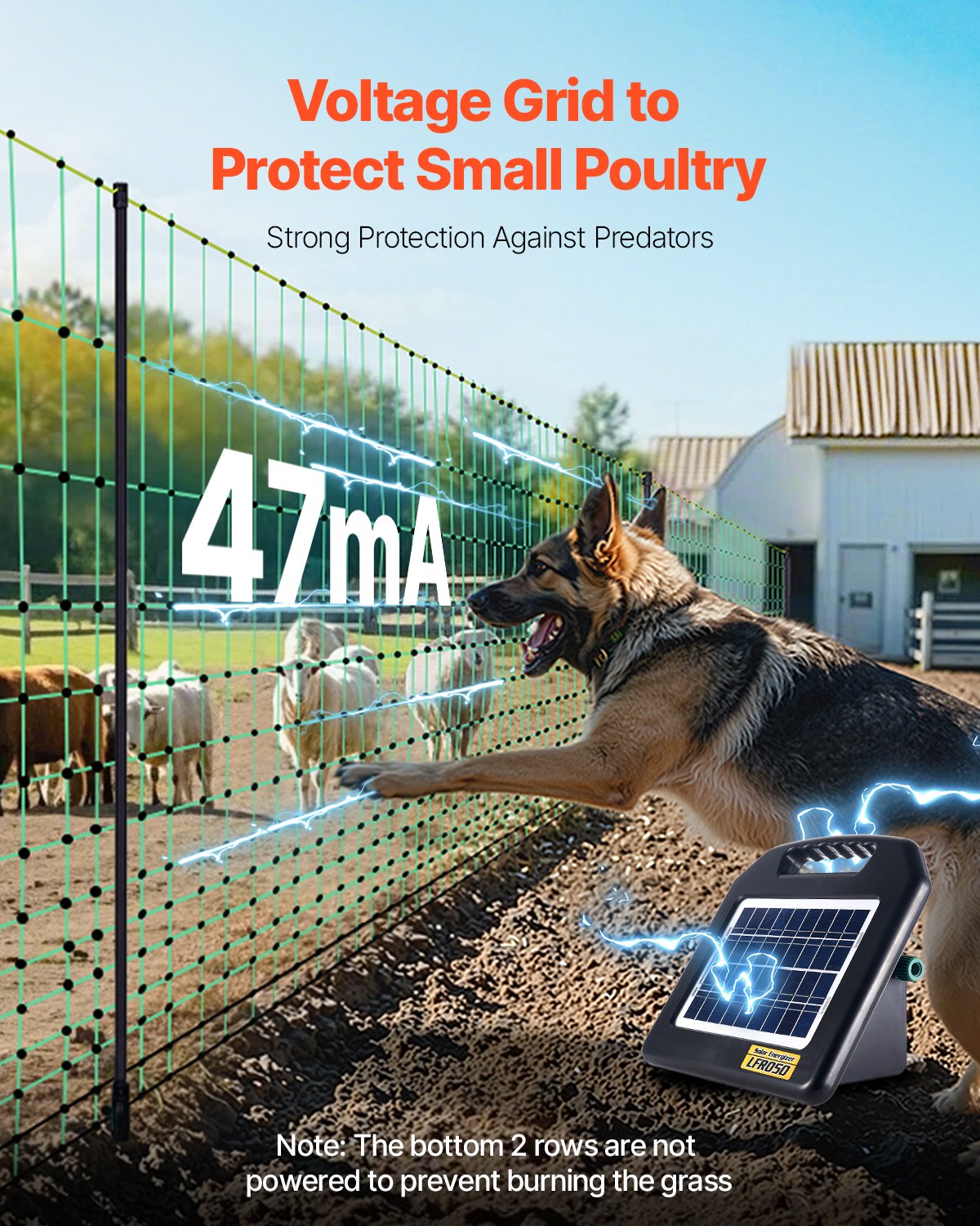 Electric Fence Netting, 1.27 m x 50 m, Livestock Net Fencing with Posts & Stakes, Portable Mesh Nets for Goats, Sheep, Deer, Hogs, Dogs, Electric Fencing for Backyards, Gardens, Farms, Ranches