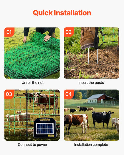 Electric Fence Netting, 1.27 m x 50 m, Livestock Net Fencing with Posts & Stakes, Portable Mesh Nets for Goats, Sheep, Deer, Hogs, Dogs, Electric Fencing for Backyards, Gardens, Farms, Ranches