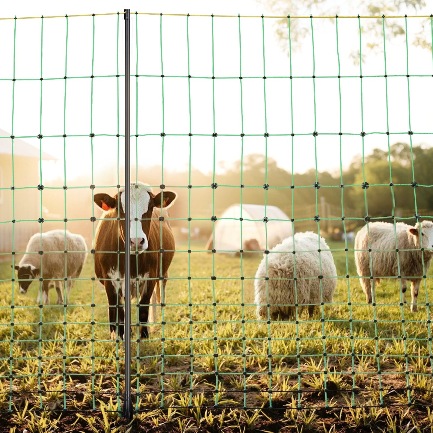 Electric Fence Netting, 1.27 m x 50 m, Livestock Net Fencing with Posts & Stakes, Portable Mesh Nets for Goats, Sheep, Deer, Hogs, Dogs, Electric Fencing for Backyards, Gardens, Farms, Ranches