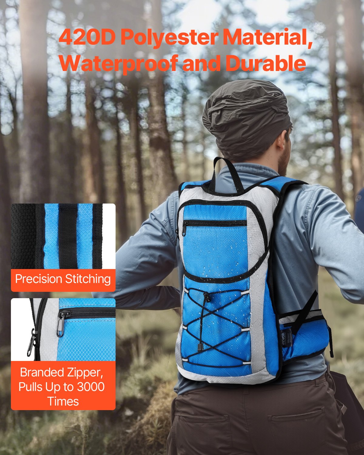 Hydration Backpack, 15L Insulated Hydration Pack Backpack with 3L TPU Water Bladder, Hiking Water Backpack with Storage for Men Women, Hydro Water Daypack for Hiking Running Cycling Camping
