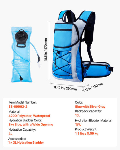Hydration Backpack, 15L Insulated Hydration Pack Backpack with 3L TPU Water Bladder, Hiking Water Backpack with Storage for Men Women, Hydro Water Daypack for Hiking Running Cycling Camping