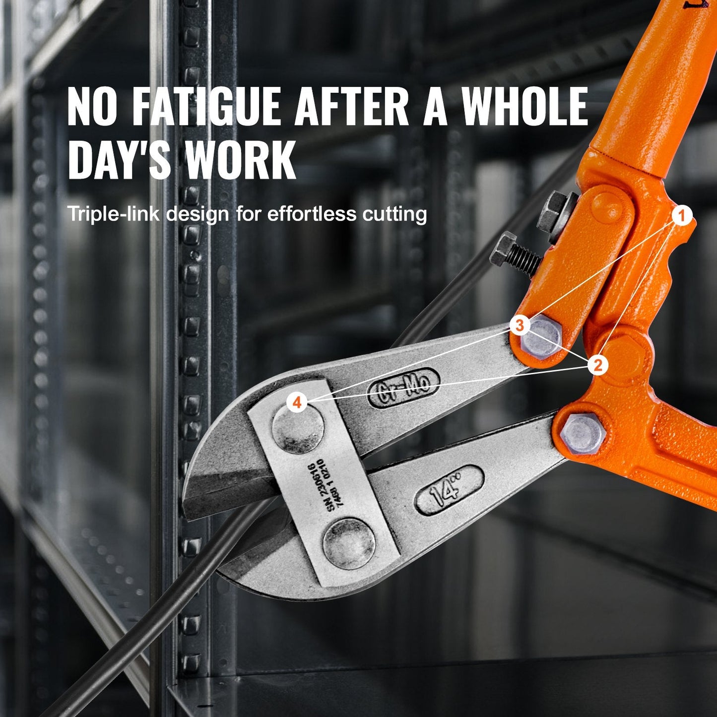 14" Heavy Duty Bolt Cutter with Non-Slip Grip for Steel & Iron Cutting