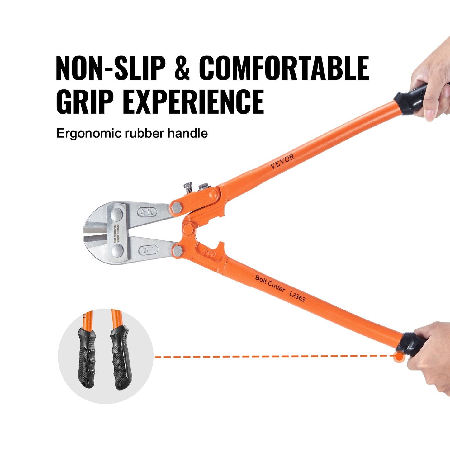 24" Industrial Bolt Cutter with Bi-Material Handle, Cuts up to 11 mm Wire
