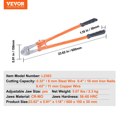VEVOR Bolt Cutter 24" Lock Cutter Bimaterial Handle with Rubber Grip Alloy Steel