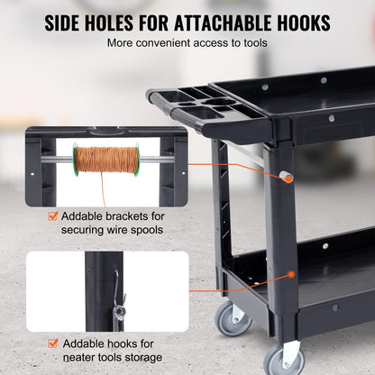 Heavy Duty 250 kg Rolling Utility Cart with 2 Shelves & Swivel Wheels