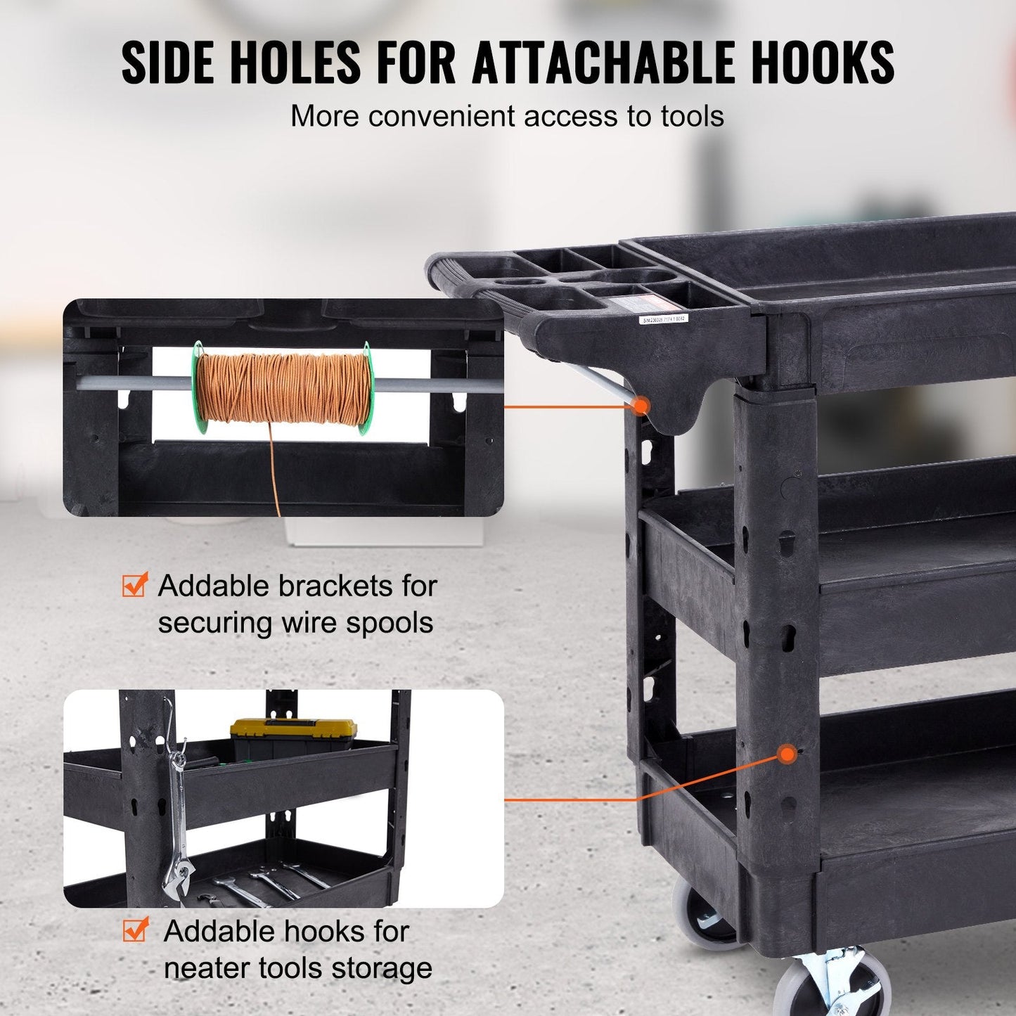 Heavy Duty 3-Shelf Rolling Utility Cart with Swivel Wheels, 250 kg Capacity