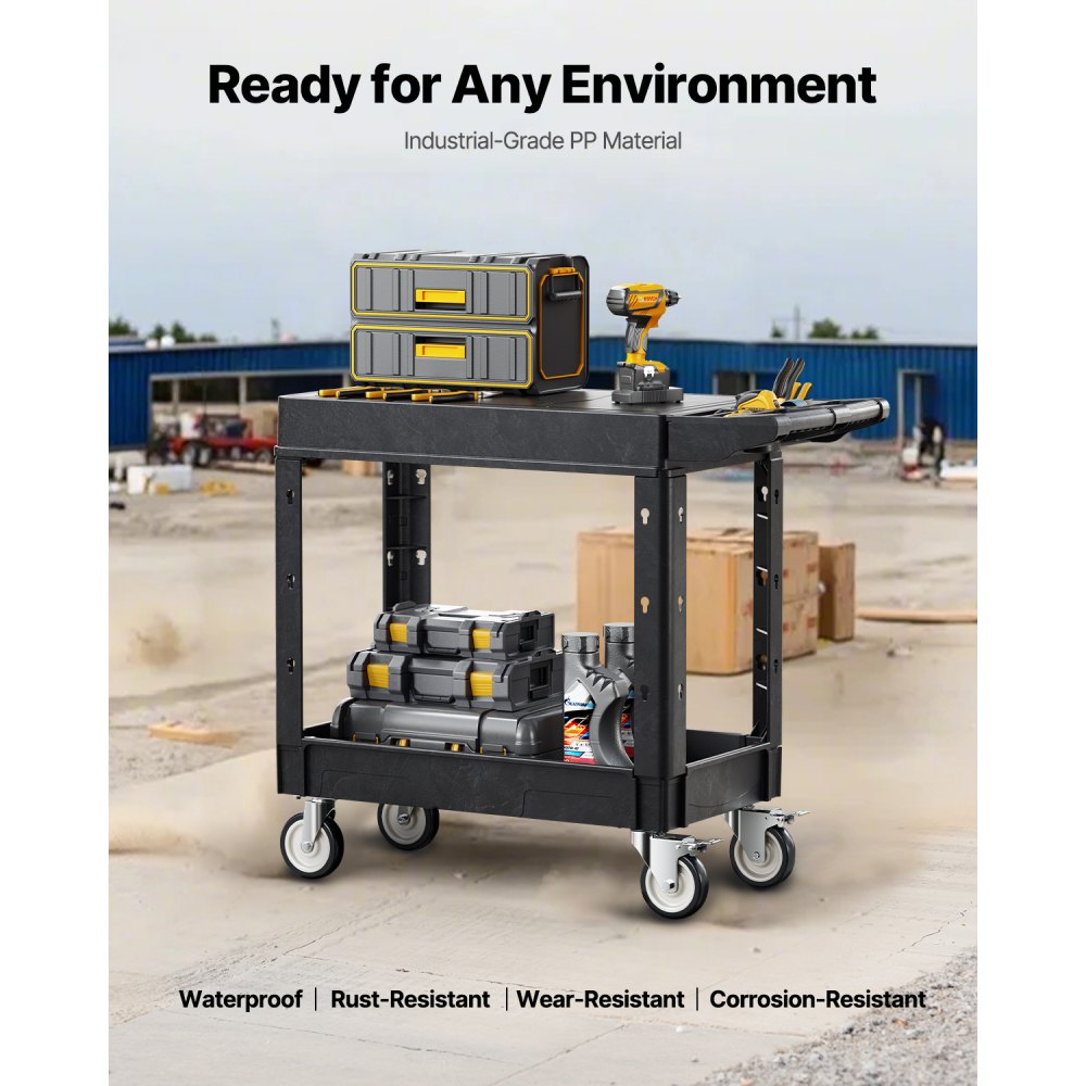 VEVOR 2-shelf Utility Cart 550 lbs 31.3 x 17.7-inch Service Cart with Wheels