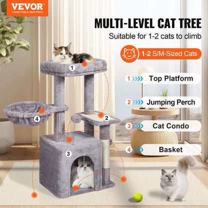 VEVOR Cat Tree 80 cm Cat Tower with Cat Condo Sisal Scratching Post Light Grey