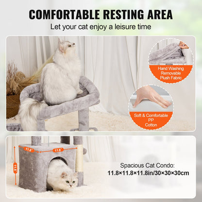 Multi-Level Cat Tower with Condo & Scratching Post, Light Grey, 80cm