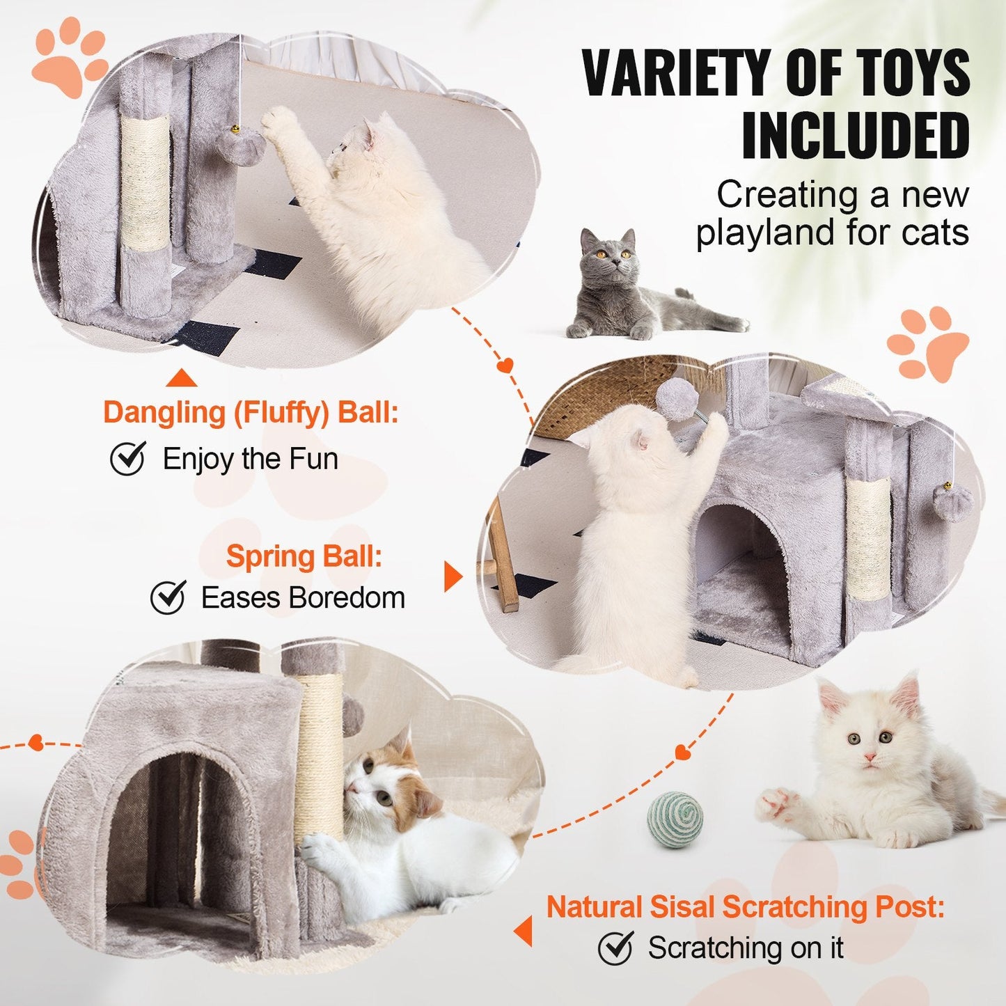 Multi-Level Cat Tower with Condo & Scratching Post, Light Grey, 80cm