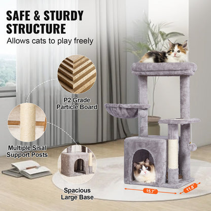 VEVOR Cat Tree 80 cm Cat Tower with Cat Condo Sisal Scratching Post Light Grey