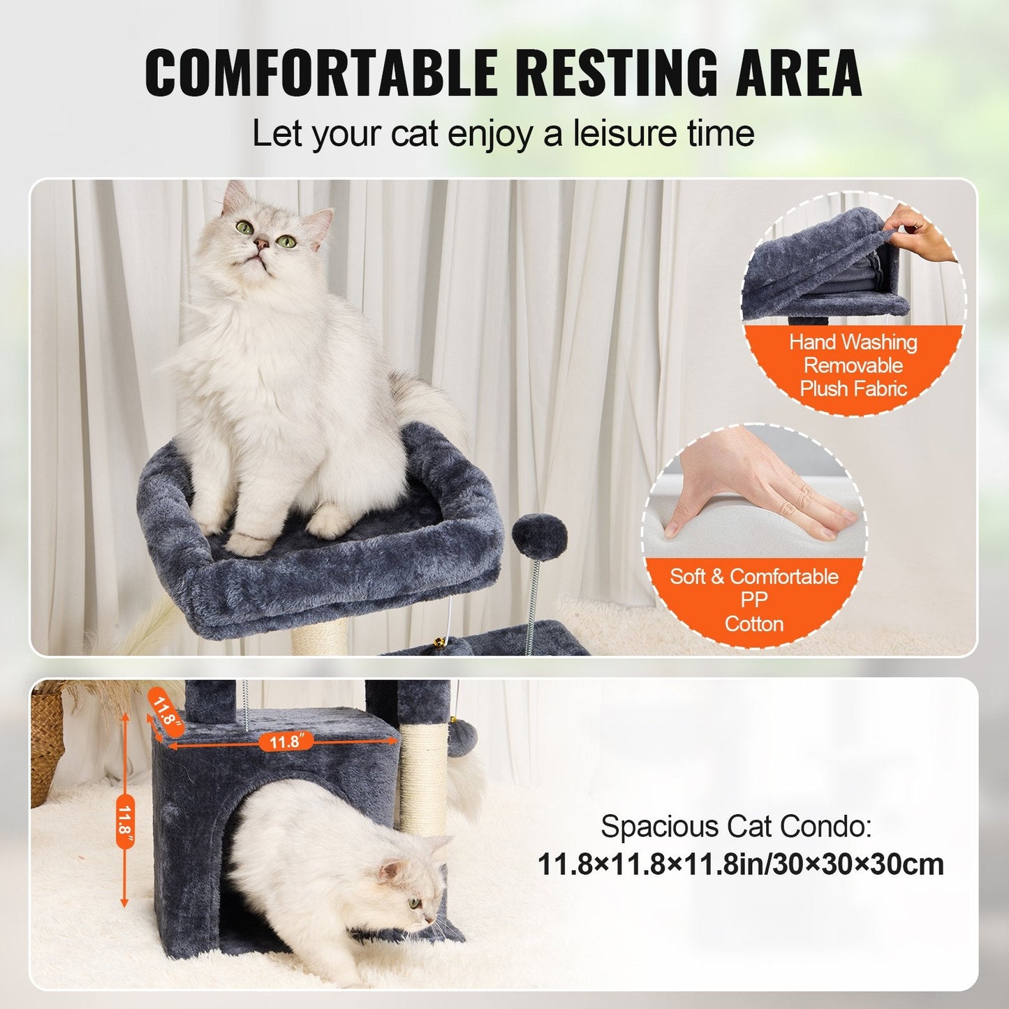 Dark Grey 80 cm Cat Tower with Condo and Sisal Scratching Post