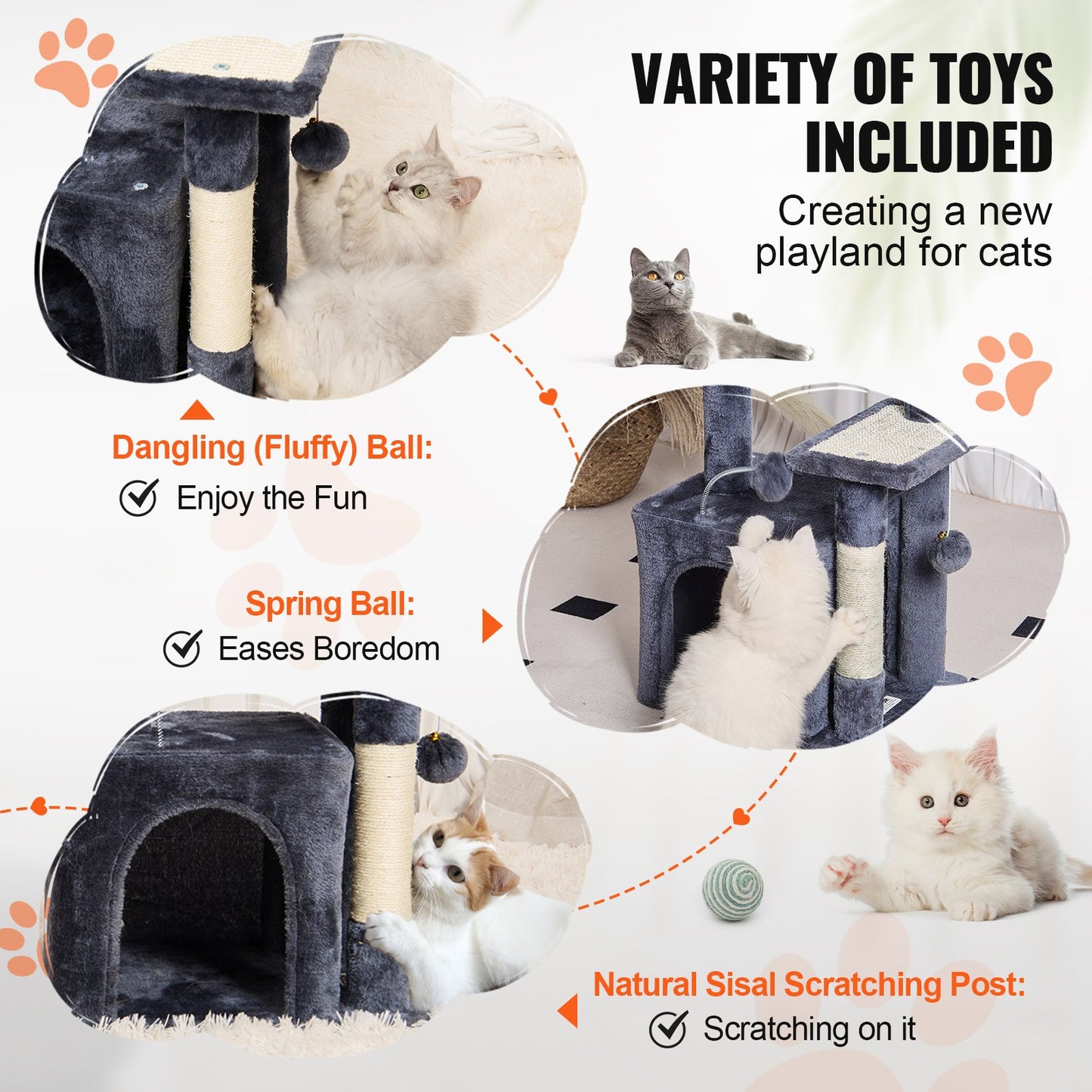 VEVOR Cat Tree 80 cm Cat Tower with Cat Condo Sisal Scratching Post Dark Grey