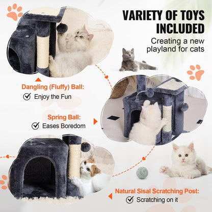 Dark Grey 80 cm Cat Tower with Condo and Sisal Scratching Post