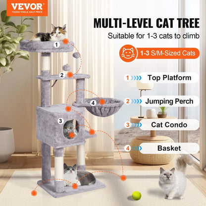 115 cm Light Grey Cat Tower with Condo & Sisal Post