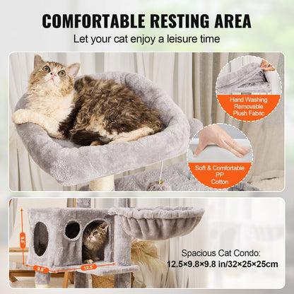 115 cm Light Grey Cat Tower with Condo & Sisal Post