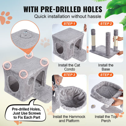 115 cm Light Grey Cat Tower with Condo & Sisal Post
