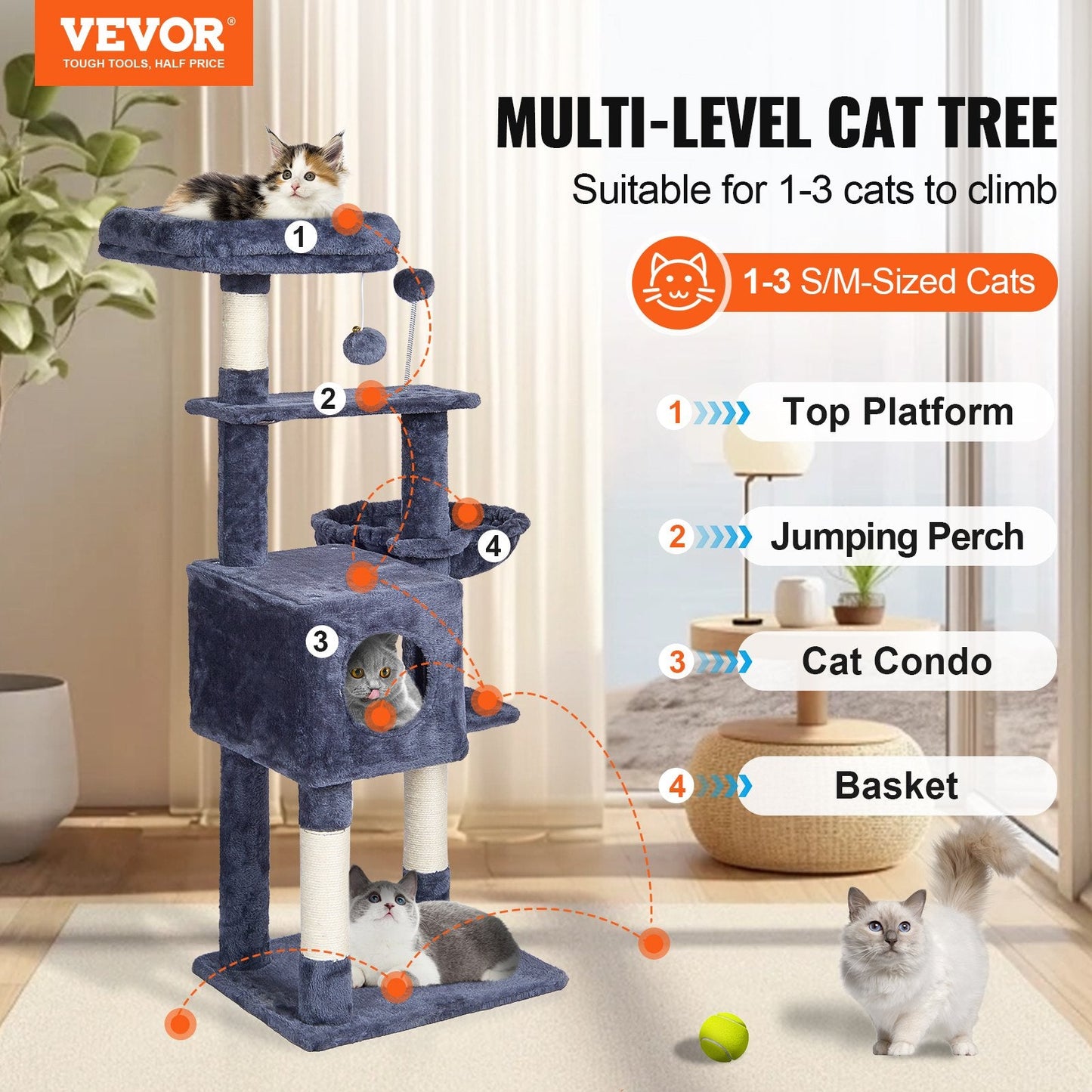 115 cm Dark Grey Cat Tower with Condo and Sisal Scratching Post