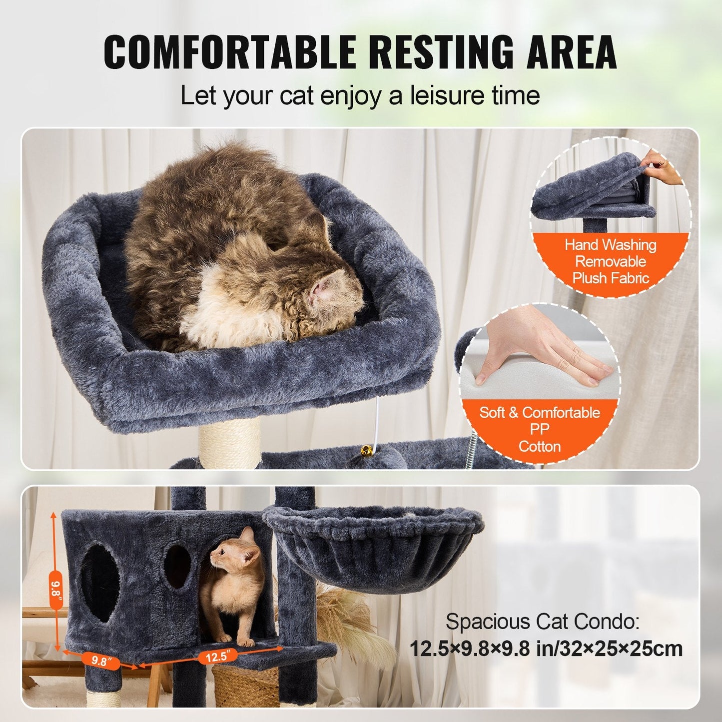 115 cm Dark Grey Cat Tower with Condo and Sisal Scratching Post