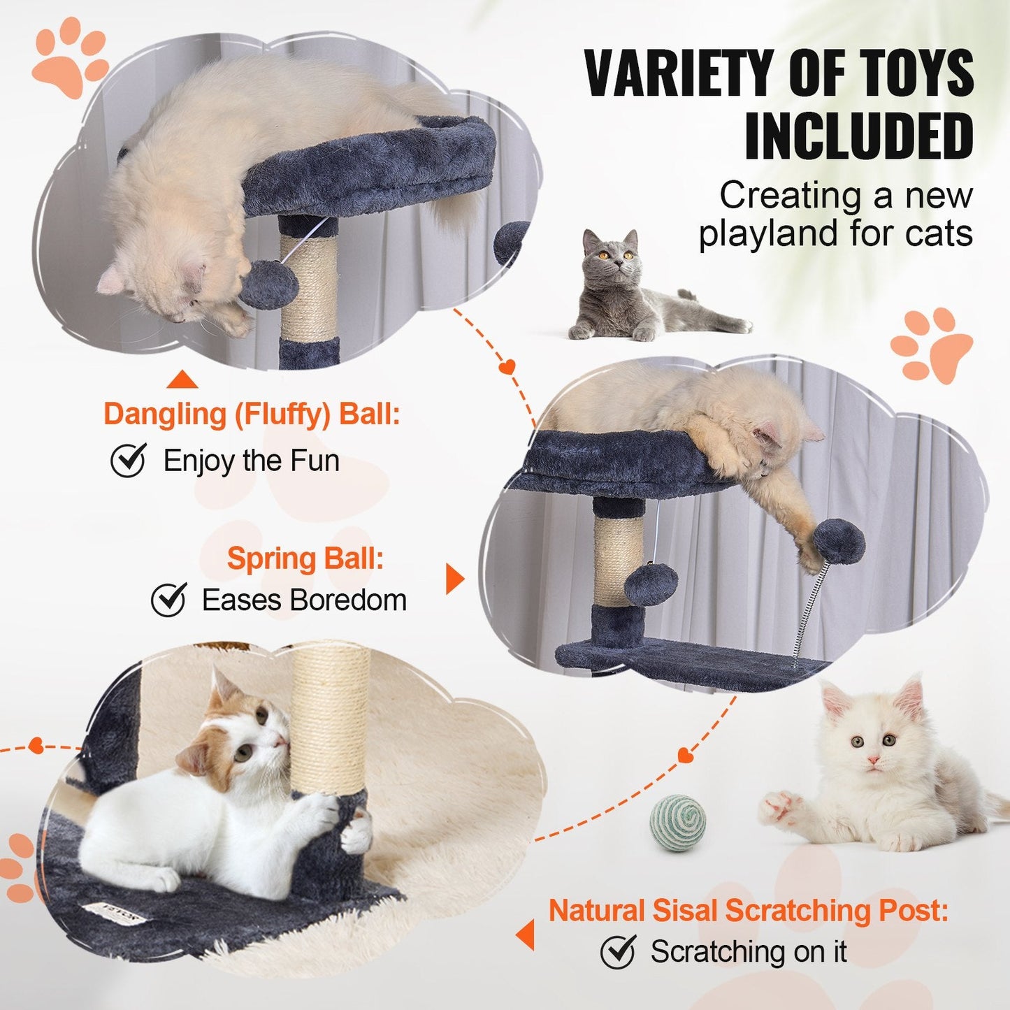 115 cm Dark Grey Cat Tower with Condo and Sisal Scratching Post