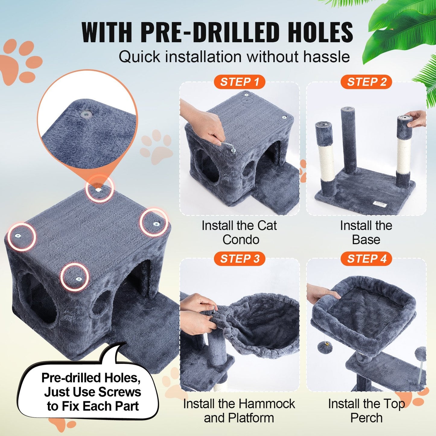115 cm Dark Grey Cat Tower with Condo and Sisal Scratching Post