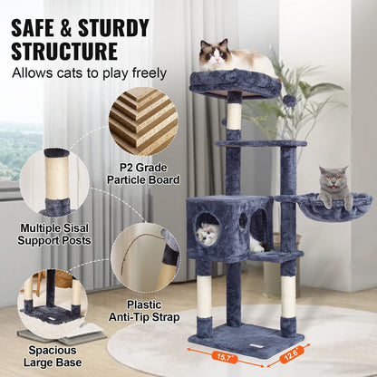115 cm Dark Grey Cat Tower with Condo and Sisal Scratching Post