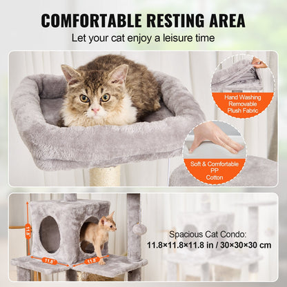 143 cm Cat Tower with Condo & Sisal Posts, Light Grey, Multi-Platform Playground