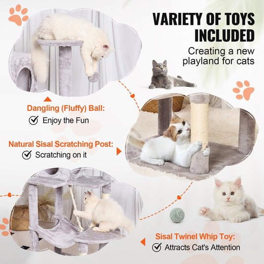 143 cm Cat Tower with Condo & Sisal Posts, Light Grey, Multi-Platform Playground