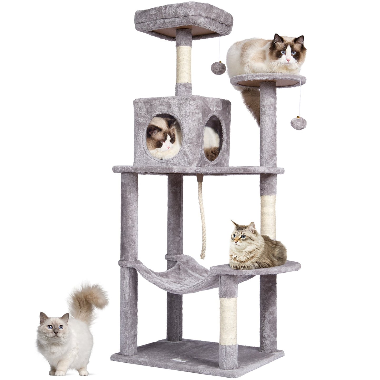 VEVOR Cat Tree 143 cm Cat Tower with Cat Condo Sisal Scratching Post Light Grey