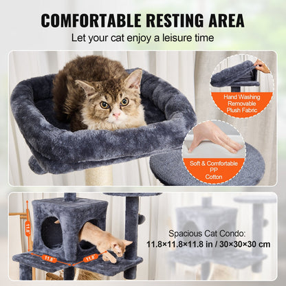 Luxury 143 cm Dark Grey Cat Tower with Condo and Sisal Scratching Posts