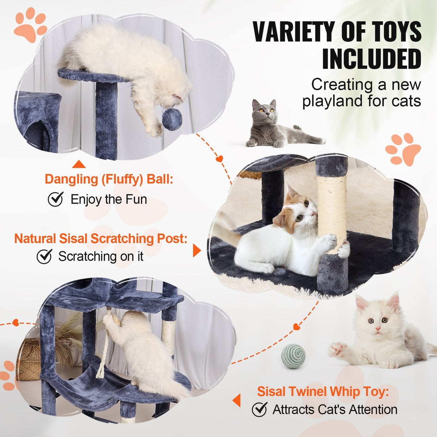 Luxury 143 cm Dark Grey Cat Tower with Condo and Sisal Scratching Posts