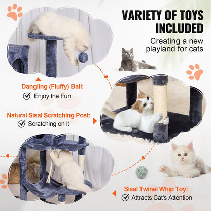 Luxury 143 cm Dark Grey Cat Tower with Condo and Sisal Scratching Posts