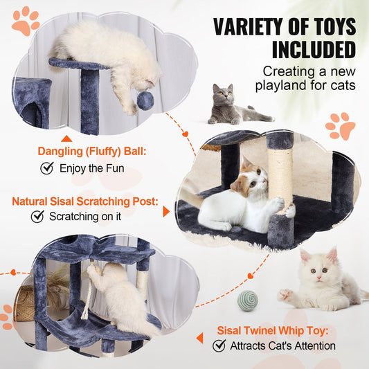 Luxury 143 cm Dark Grey Cat Tower with Condo and Sisal Scratching Posts