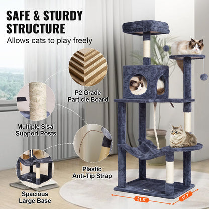 Luxury 143 cm Dark Grey Cat Tower with Condo and Sisal Scratching Posts