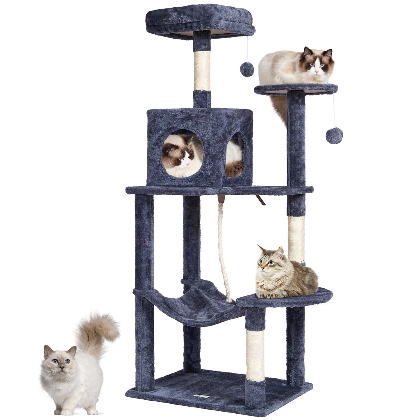 Luxury 143 cm Dark Grey Cat Tower with Condo and Sisal Scratching Posts