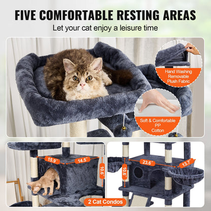 Indoor Cat Tower with Condos and Scratching Posts, 174 cm, Dark Grey
