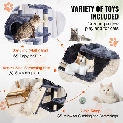 Indoor Cat Tower with Condos and Scratching Posts, 174 cm, Dark Grey