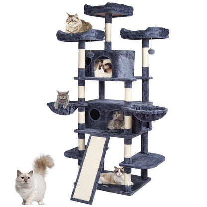 Indoor Cat Tower with Condos and Scratching Posts, 174 cm, Dark Grey