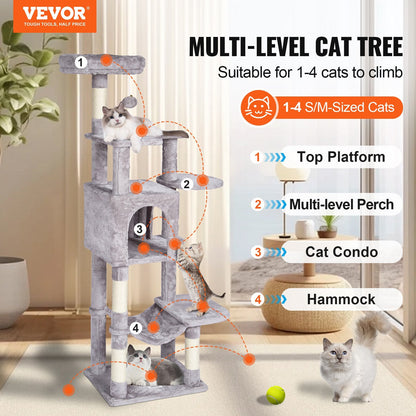 154 cm Light Grey Cat Tower with Condo and Scratching Post