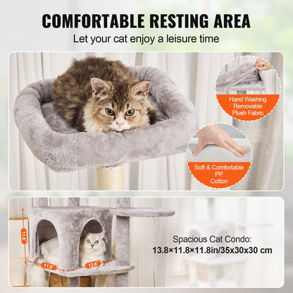 154 cm Light Grey Cat Tower with Condo and Scratching Post