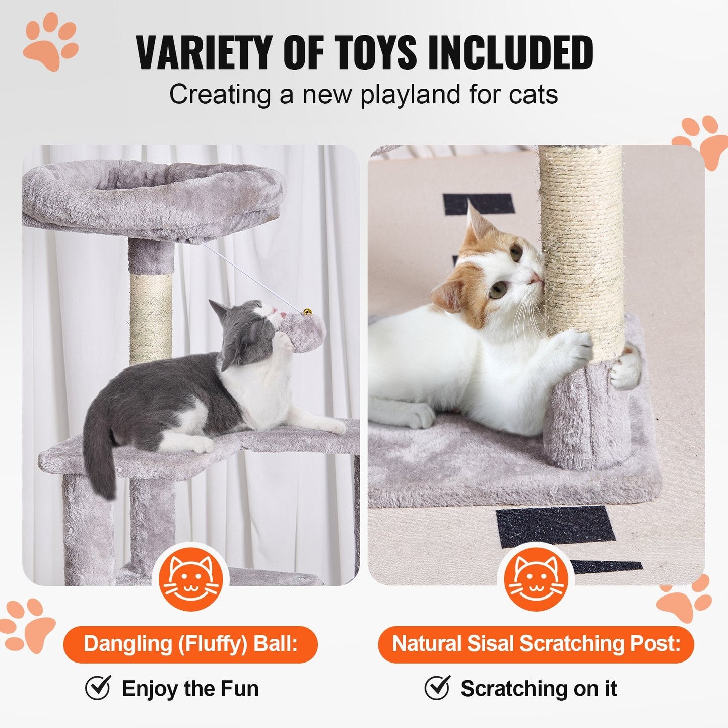 154 cm Light Grey Cat Tower with Condo and Scratching Post