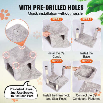 154 cm Light Grey Cat Tower with Condo and Scratching Post