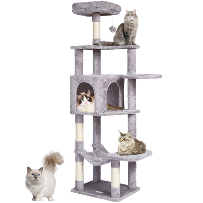 154 cm Light Grey Cat Tower with Condo and Scratching Post