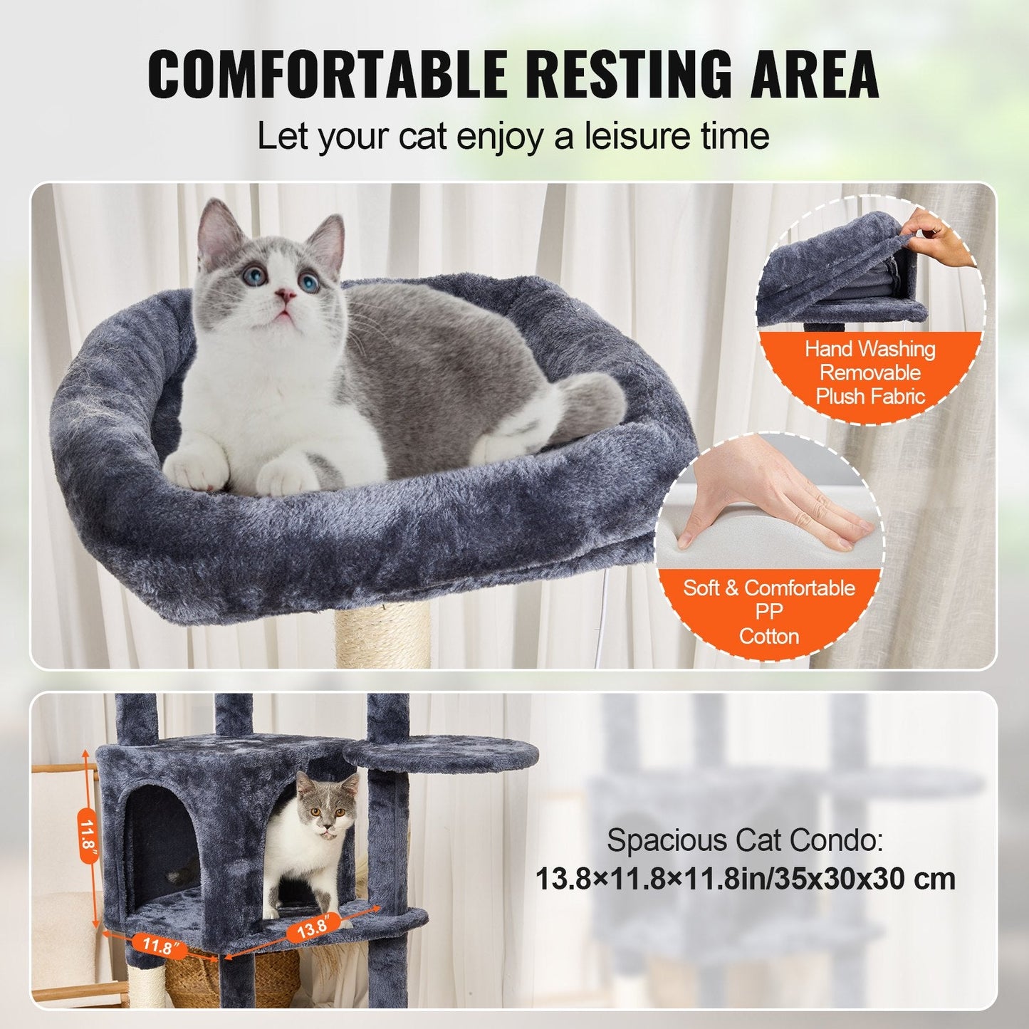 Deluxe 1.54m Cat Tower with Condo & Sisal Scratching Post - Dark Grey
