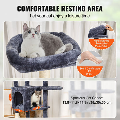 Deluxe 1.54m Cat Tower with Condo & Sisal Scratching Post - Dark Grey