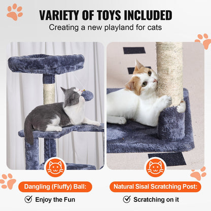 Deluxe 1.54m Cat Tower with Condo & Sisal Scratching Post - Dark Grey