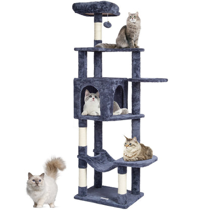 Deluxe 1.54m Cat Tower with Condo & Sisal Scratching Post - Dark Grey