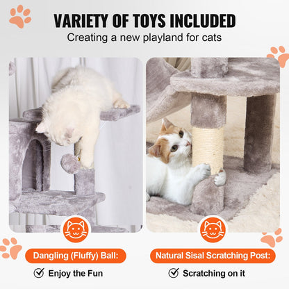160 cm Light Grey Cat Tree Tower with Dual Condos and Scratching Post